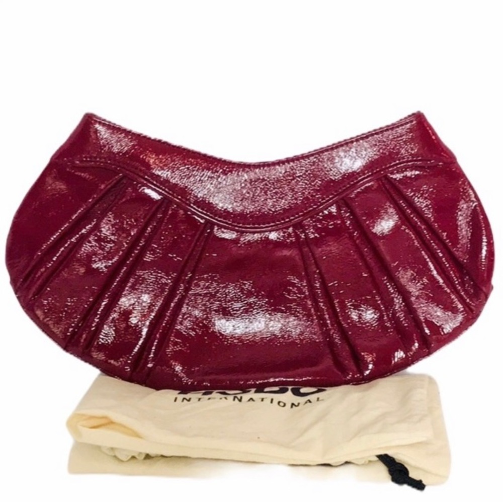 HOBO International Red Pleated Patent Clutch